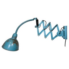 Blue Industrial Scissor Wall Lamp from Elektroinstala, 1960s