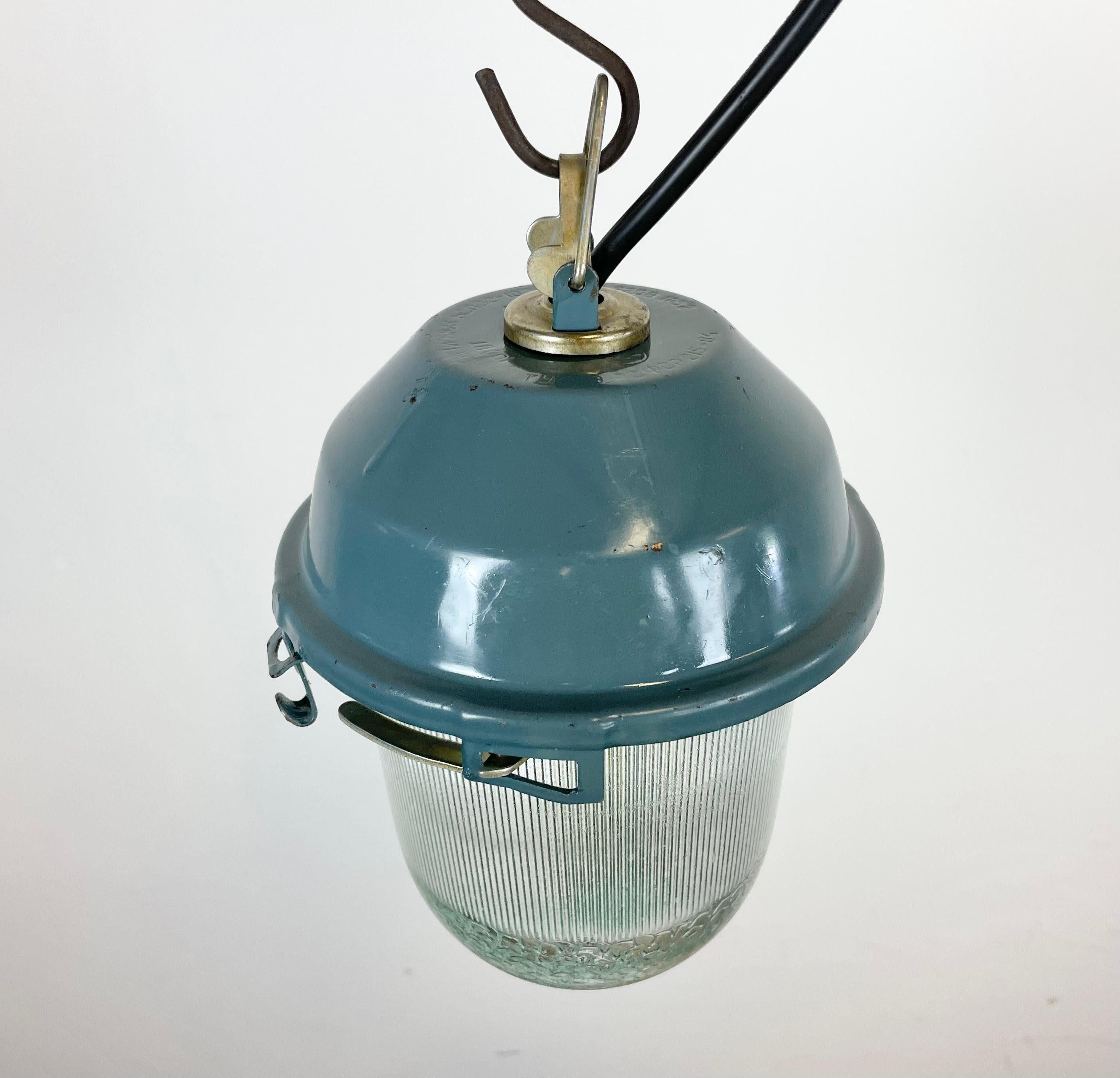 Blue Industrial Soviet Bunker Pendant Light, 1970s For Sale 1