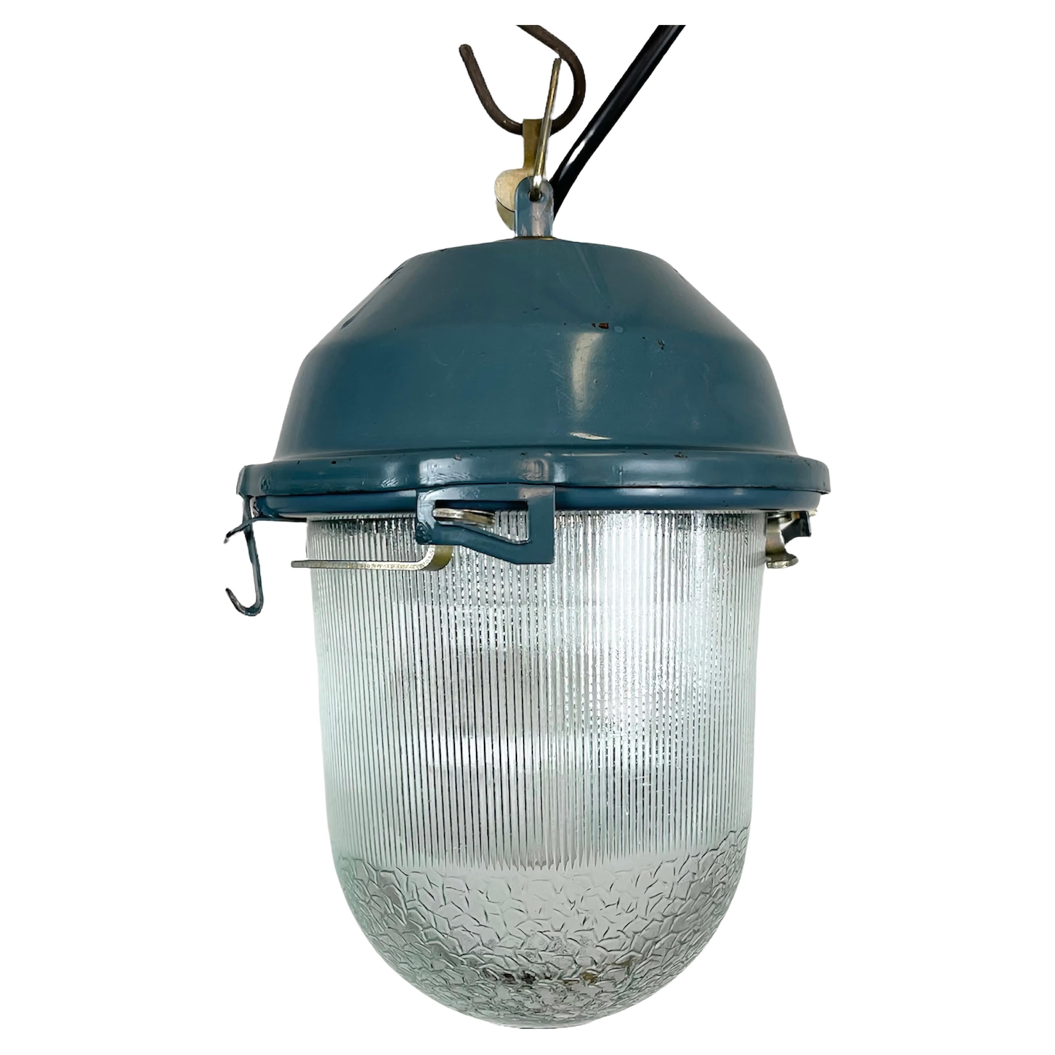 Lampe à suspension cylindrique industrielle soviétique bleue, années 1970