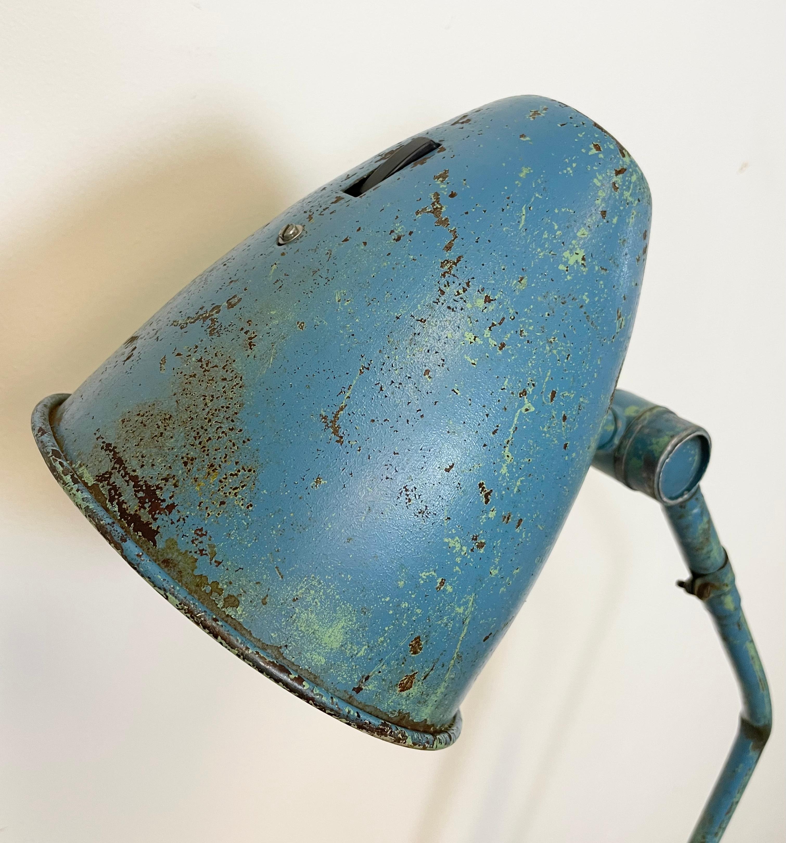 Blue Industrial Table Lamp, 1960s In Good Condition In Kojetice, CZ
