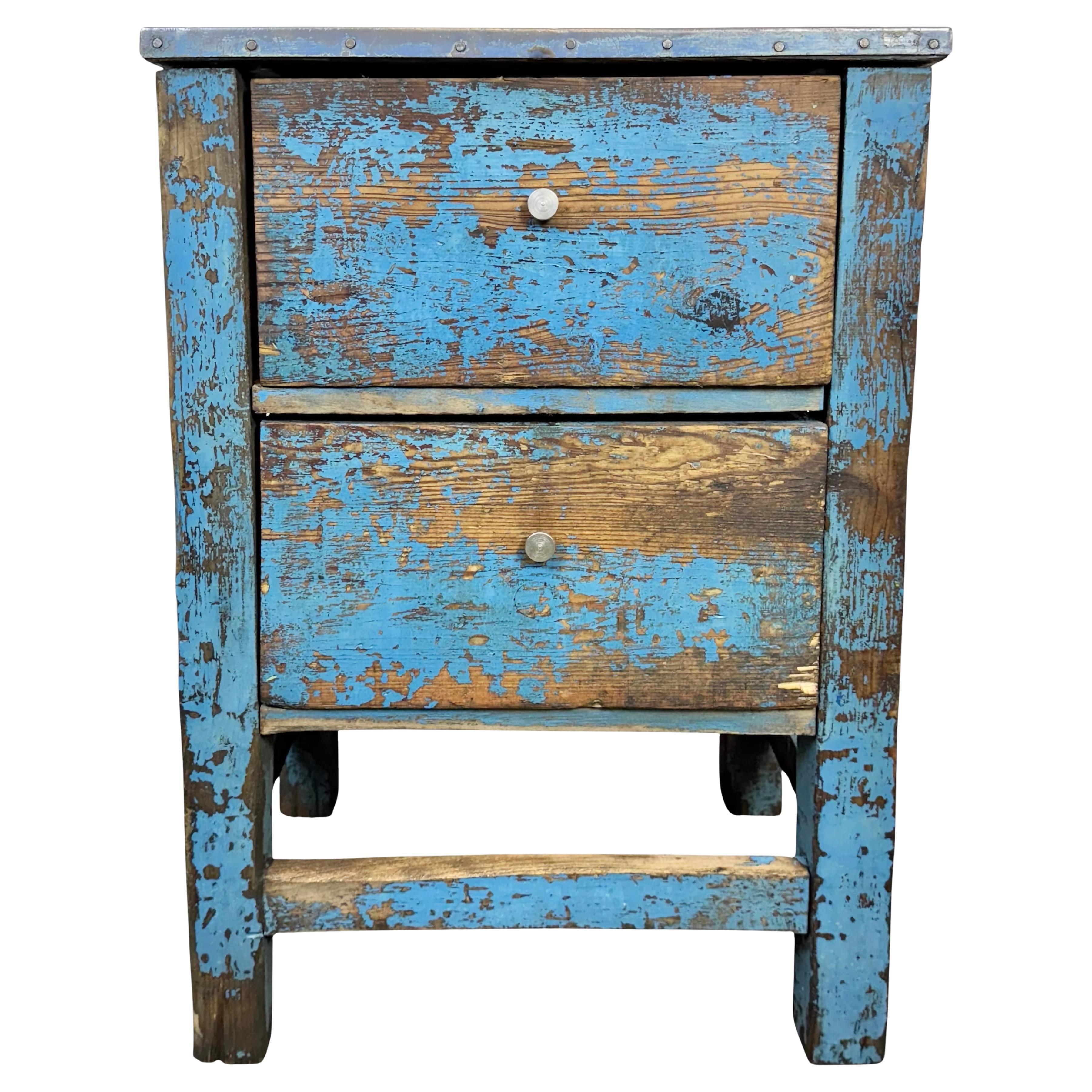 Blaue industrielle Holzkommode aus Holz, 1950er-Jahre