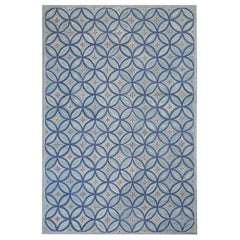 Blauer ineinandergreifender Kreis zeitgenössischer handgefertigter amerikanischer Hakenteppich 6
x9
 Teppich