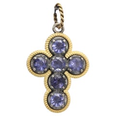 Croix Vintage By en Iolite Bleue 18 Karat deux tons Or et Argent Sterling