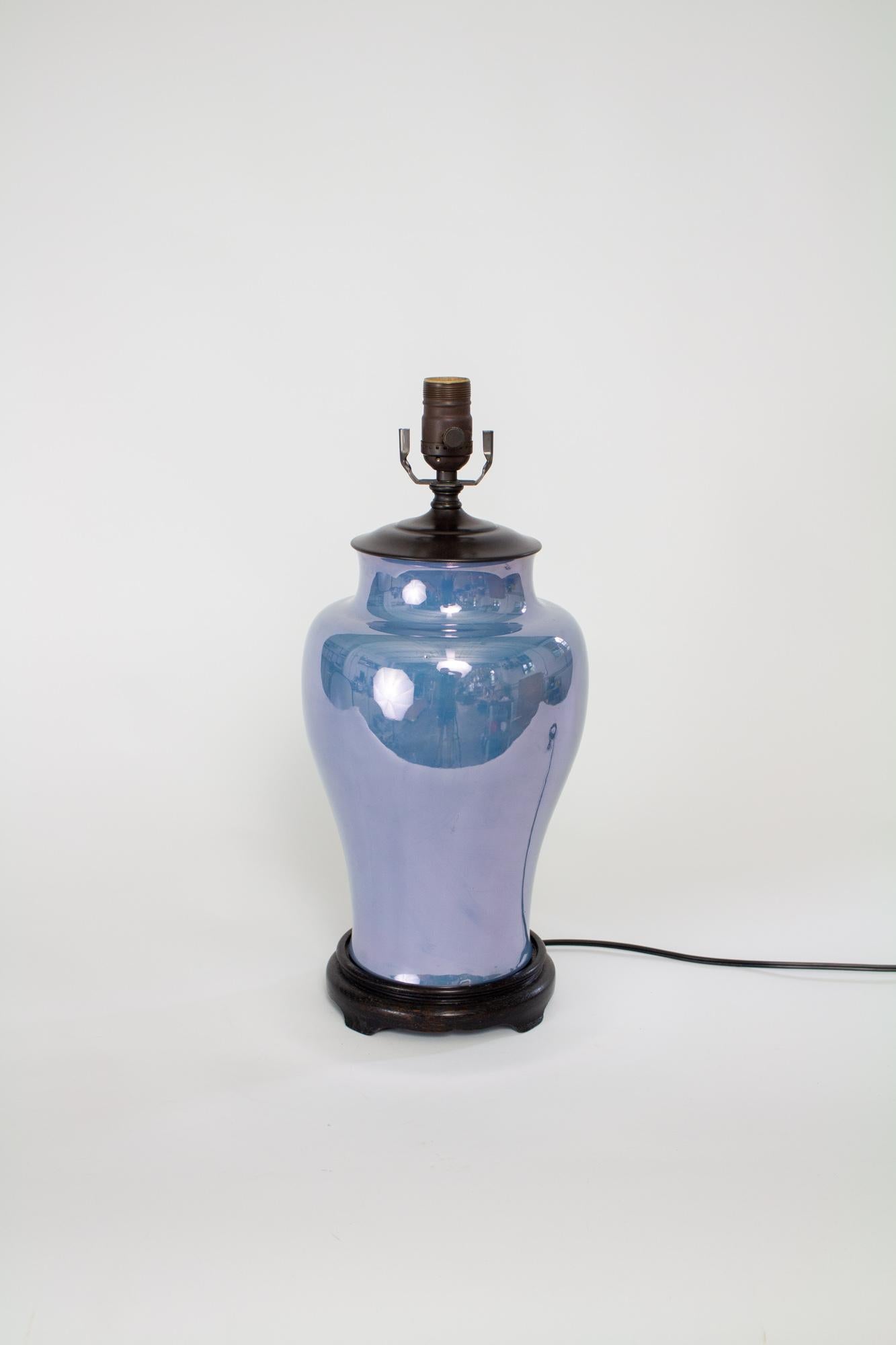 Arts and Crafts Blue Iridescent Table Lamp For Sale