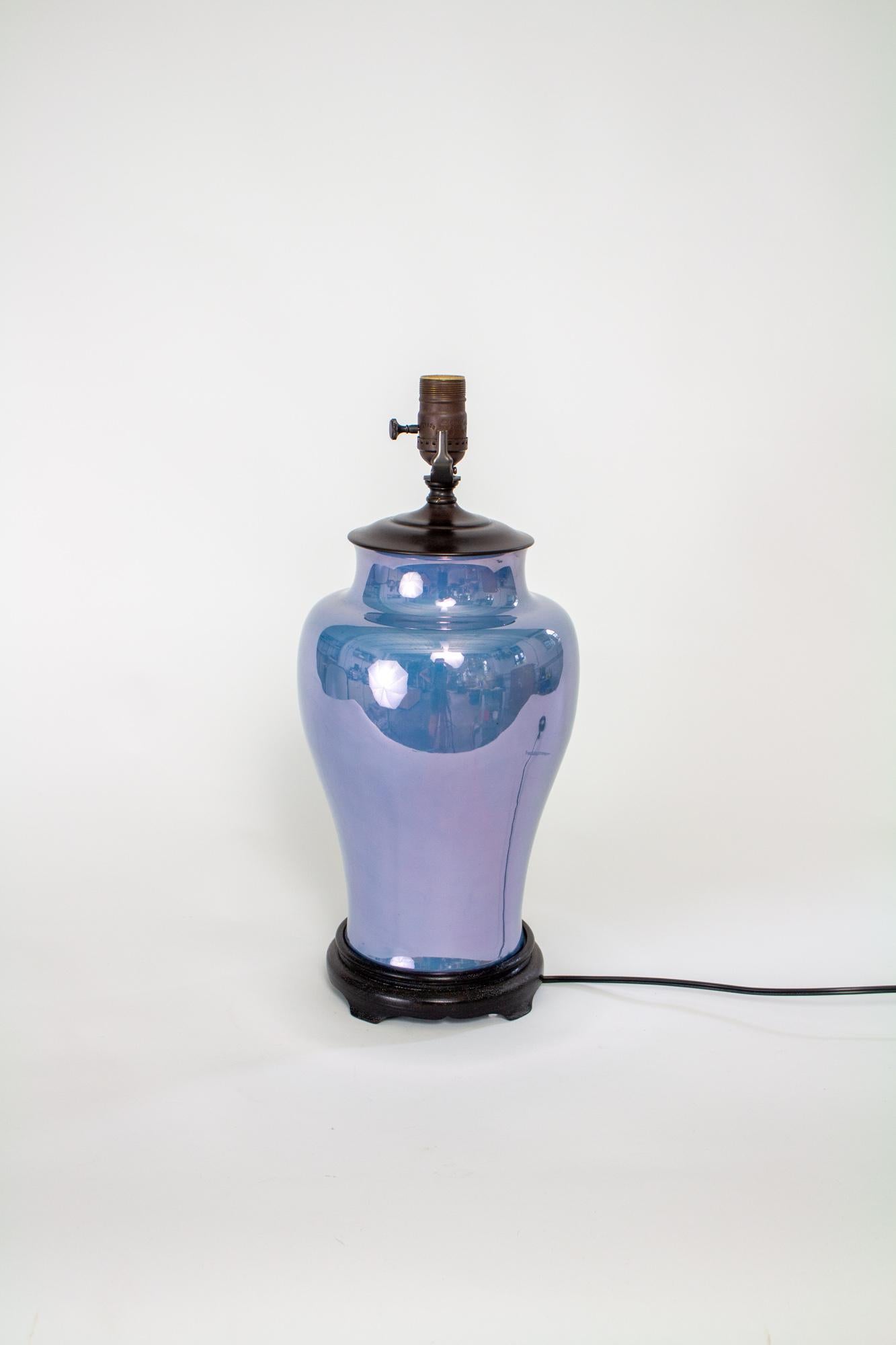 North American Blue Iridescent Table Lamp For Sale