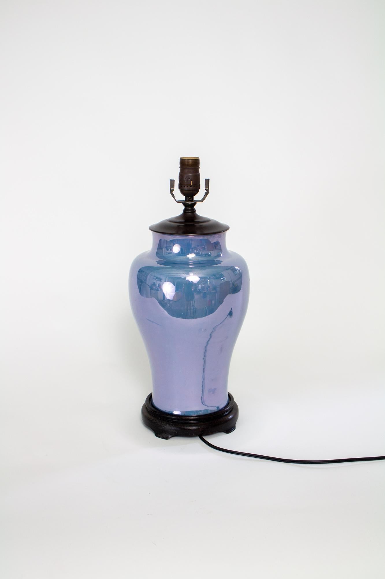 Blue Iridescent Table Lamp In Good Condition For Sale In Canton, MA