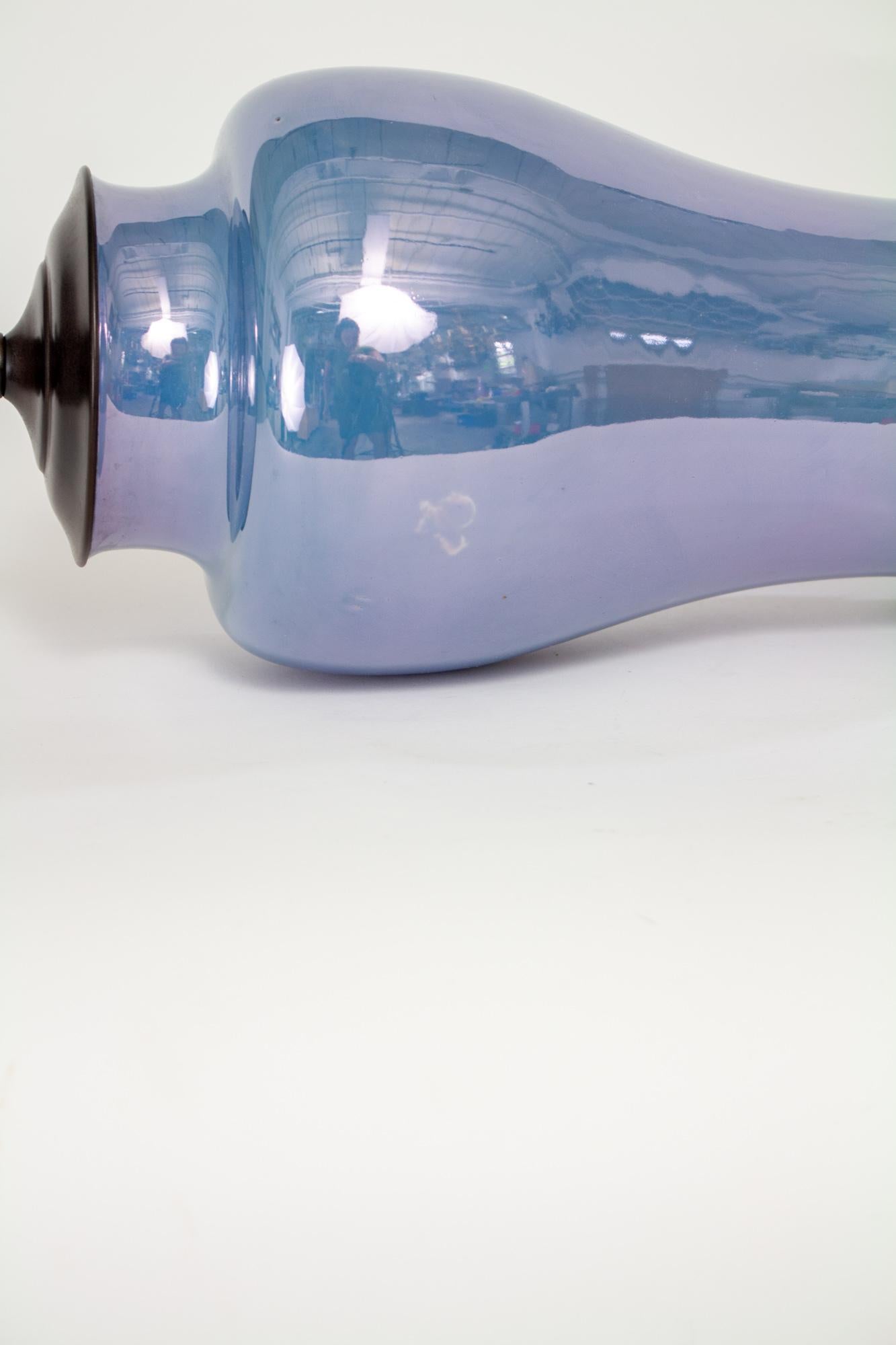 Pottery Blue Iridescent Table Lamp For Sale