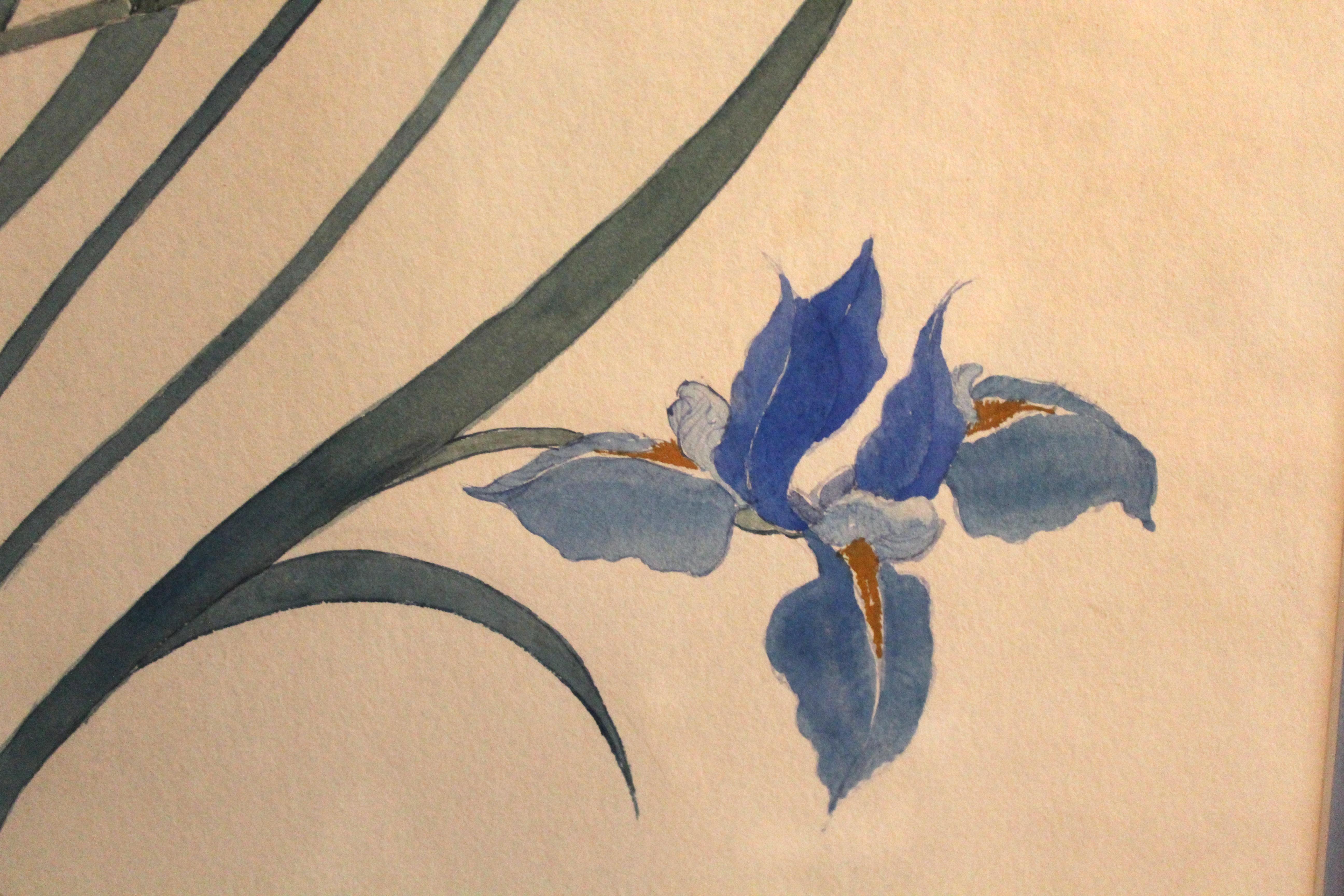 'Blue Iris' Botanical Watercolor 1945 In Good Condition For Sale In Brooklyn, NY