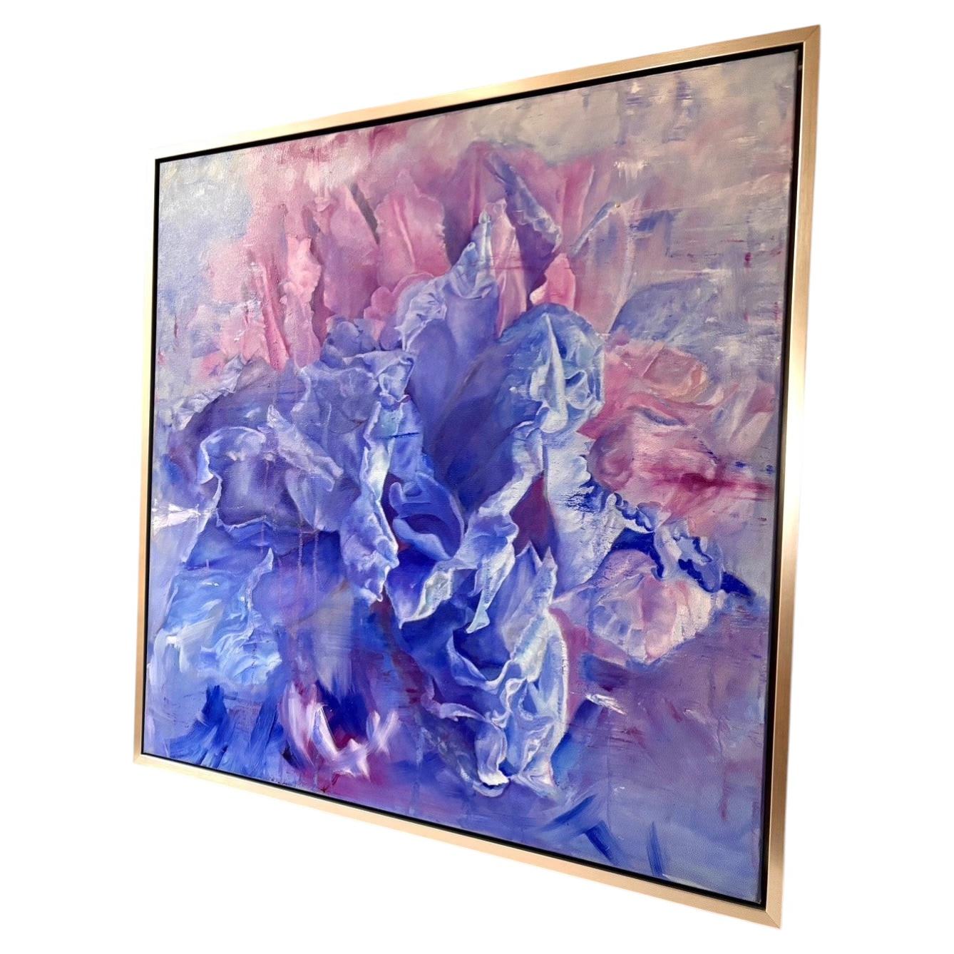 Blue Iris Framed Oil on Canvas by Shelly Gurton "Dreaming in Blue" For Sale