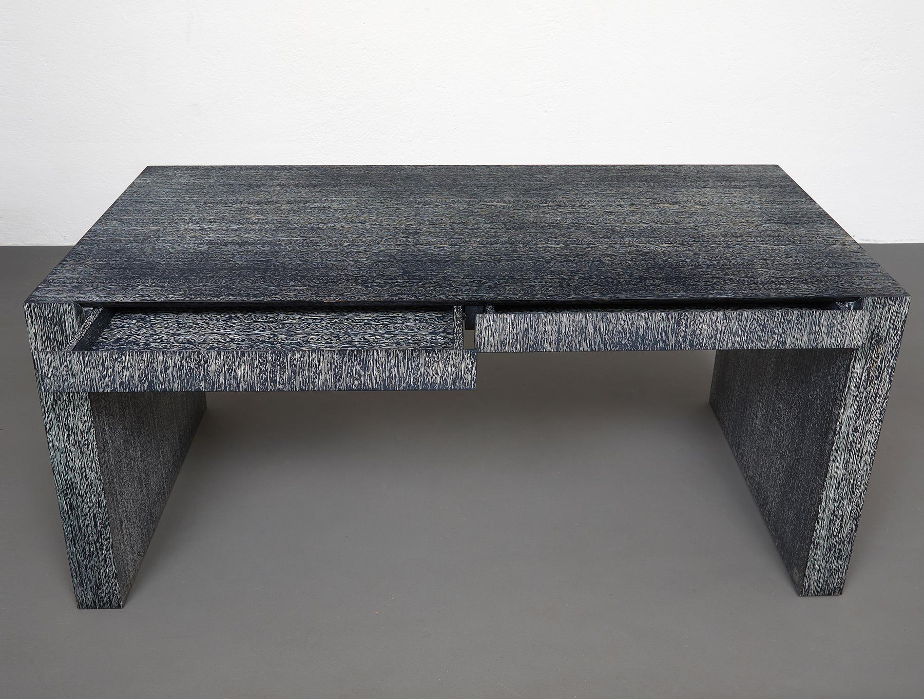 Mid-Century Modern Blue Iroko Wood Executive Desk by Giorgio Armani for Armani Casa, Italy 1990 For Sale