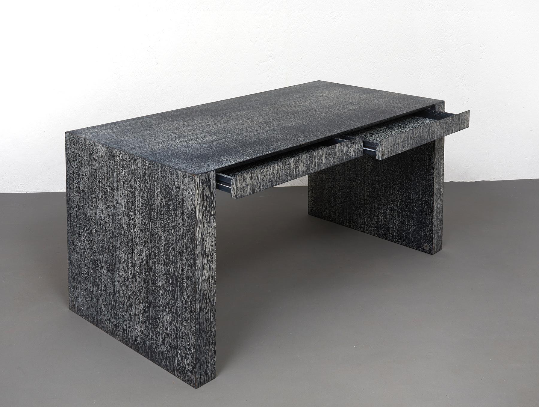 Blue Iroko Wood Executive Desk by Giorgio Armani for Armani Casa, Italy 1990 For Sale 1