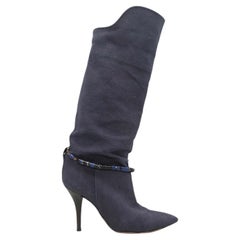 Blue Isabel Marant Canvas Knee-High Pointed-Toe Boots Size 39