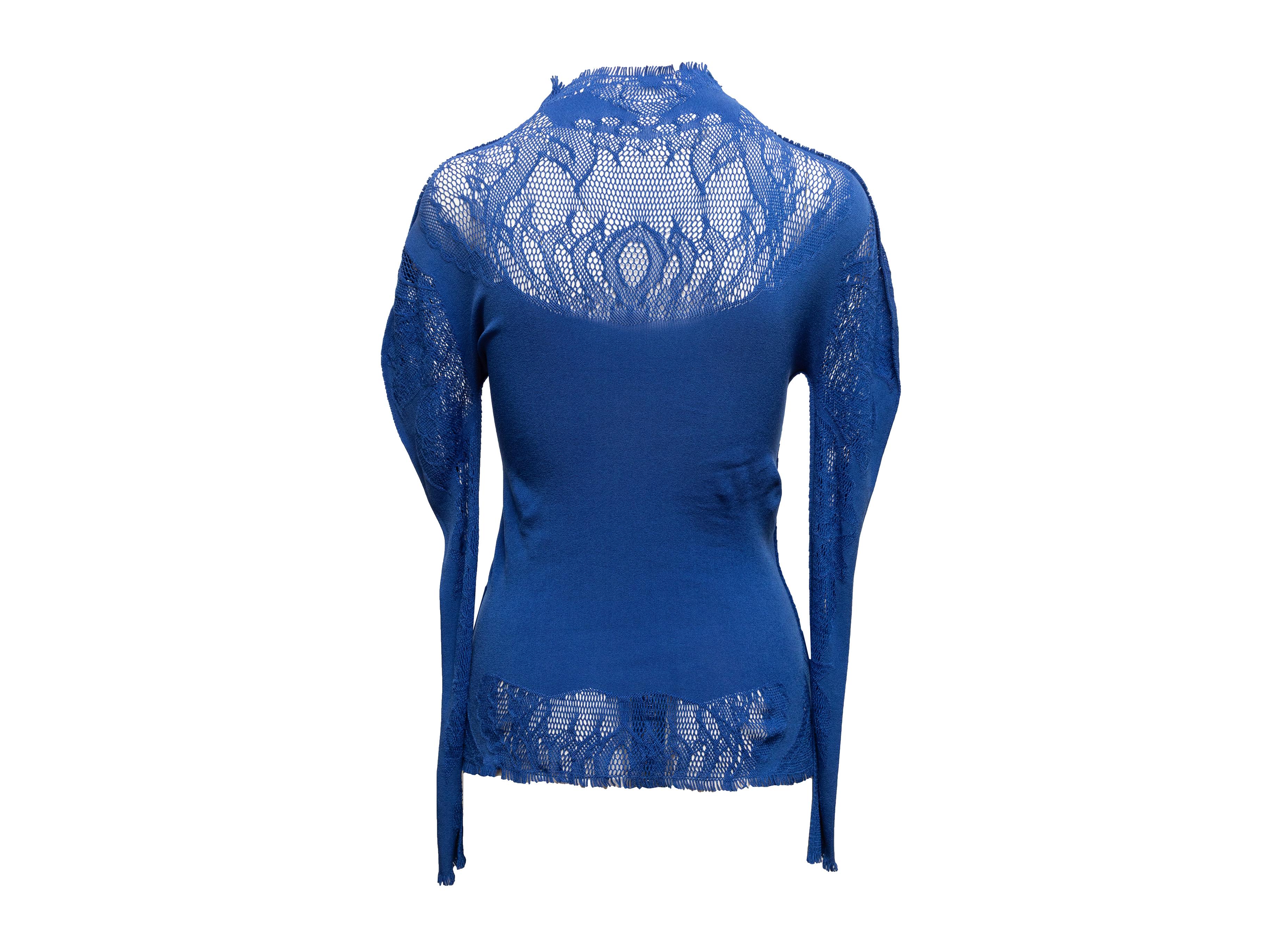 Blue Issey Miyake A-POC Mesh Knit Long Sleeve Top Designer Size 2 In Good Condition For Sale In New York, NY