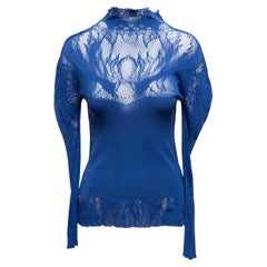 Blue Issey Miyake A-POC Mesh Knit Long Sleeve Top Designer Size 2