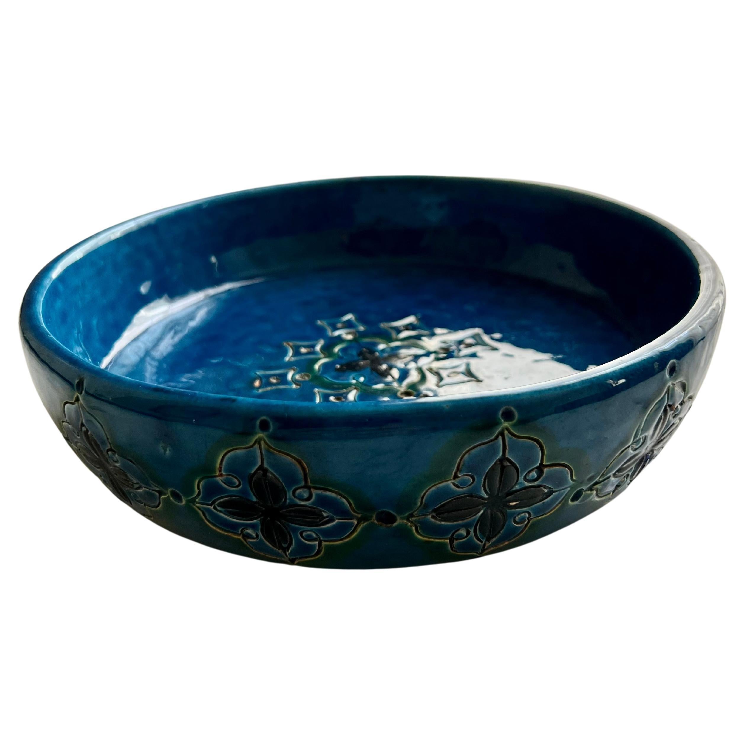 Plat en céramique italienne bleue dans le style de Bitossi Raymor