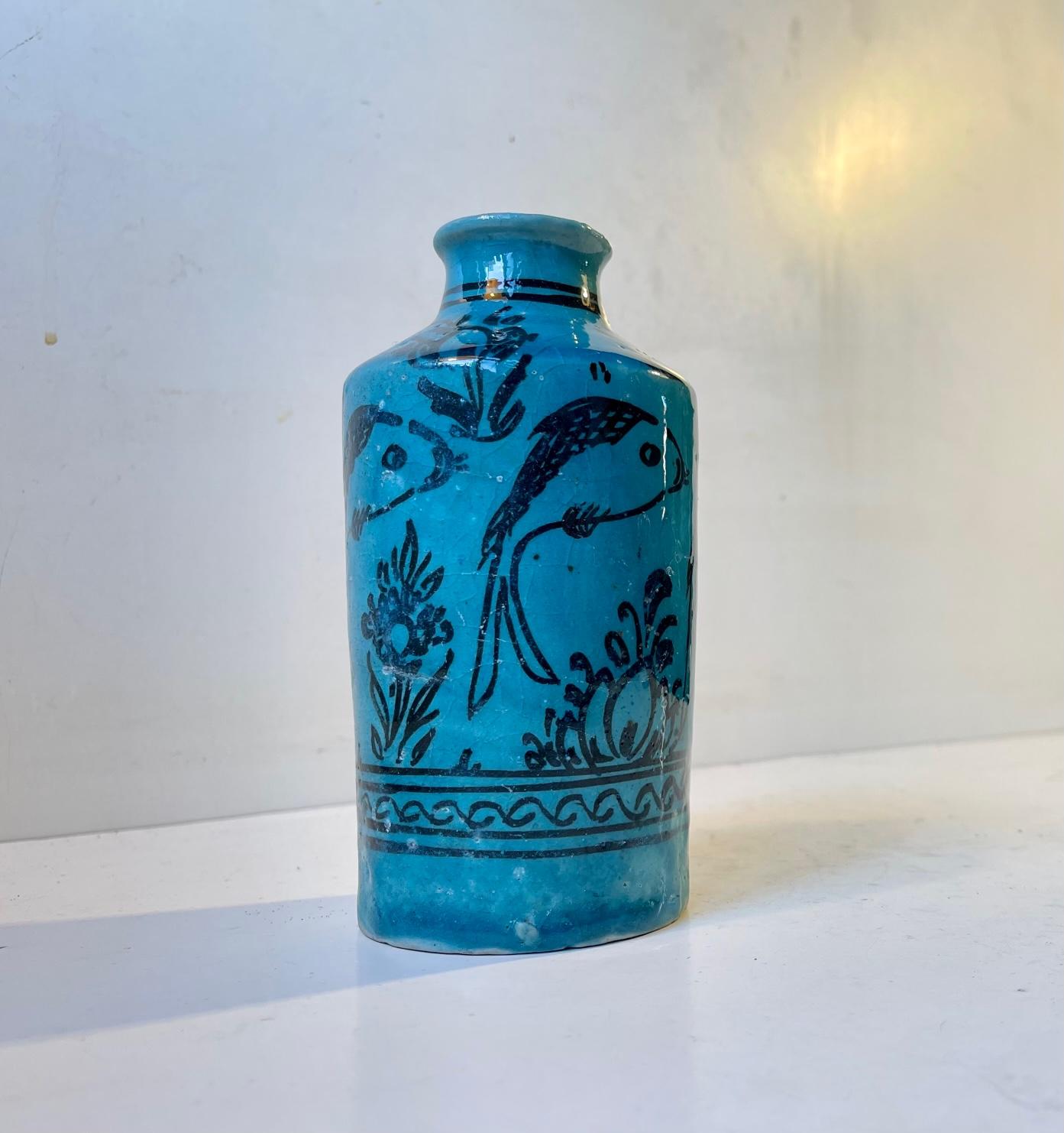 Mid-Century Modern Blue Italian Ceramic Vase in the Style of Guido Gambone