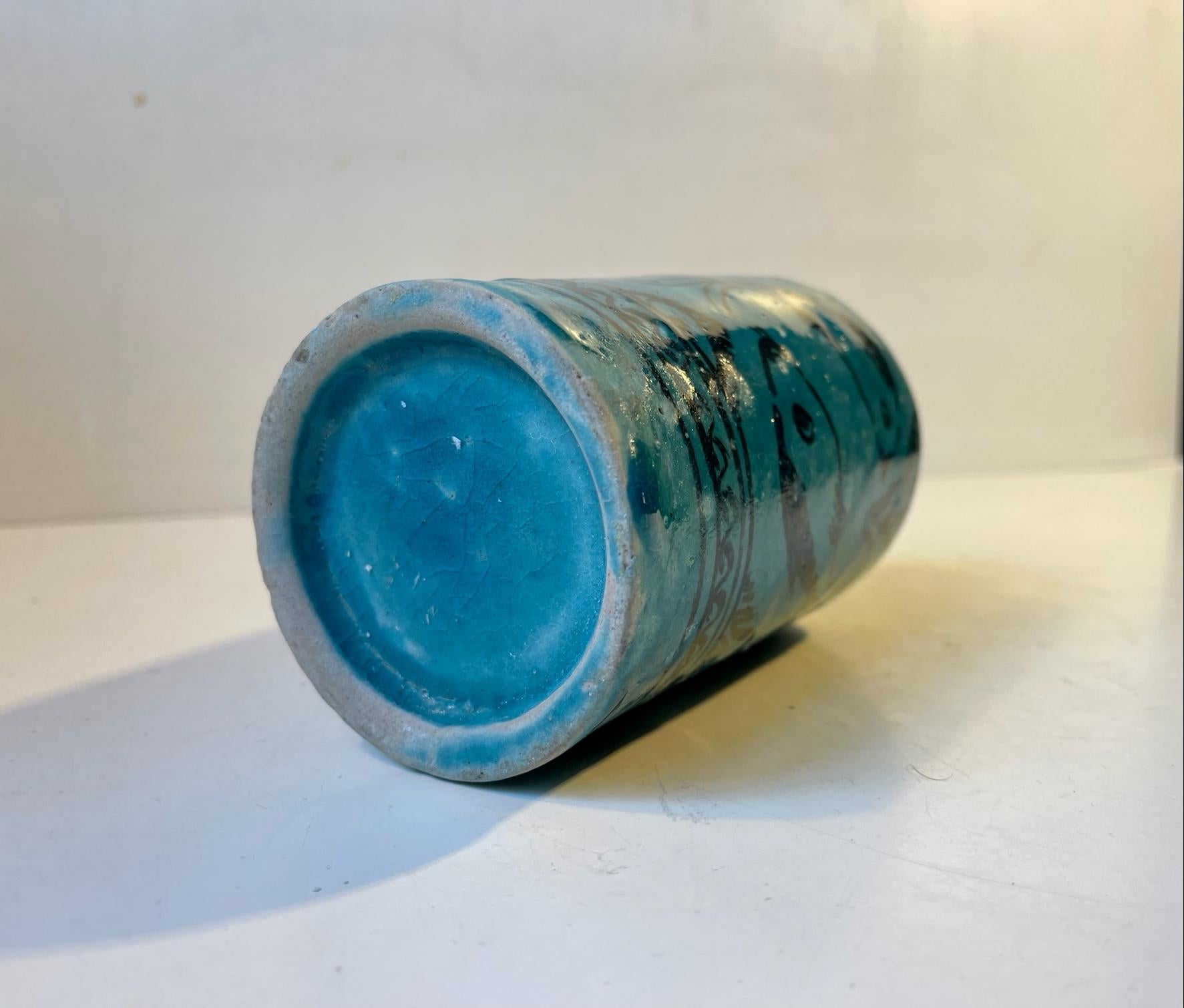 Blue Italian Ceramic Vase in the Style of Guido Gambone In Good Condition In Esbjerg, DK