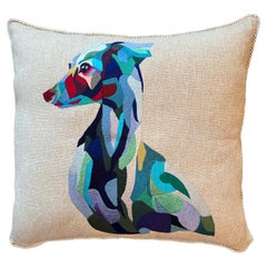 Blue Italian Greyhound Embroidered Accent Pillow