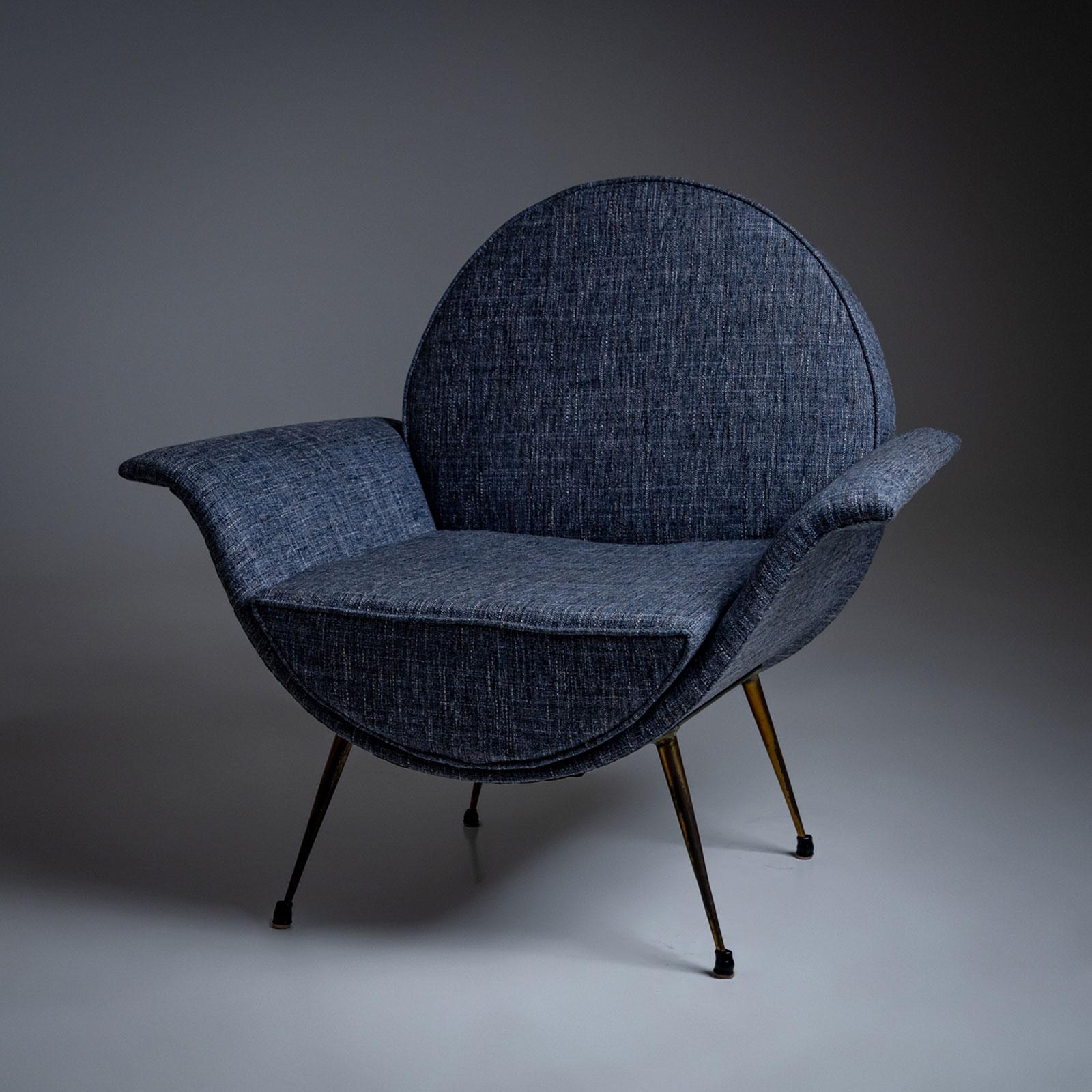 Moderne Fauteuil de salon italien bleu, milieu du 20e siècle en vente