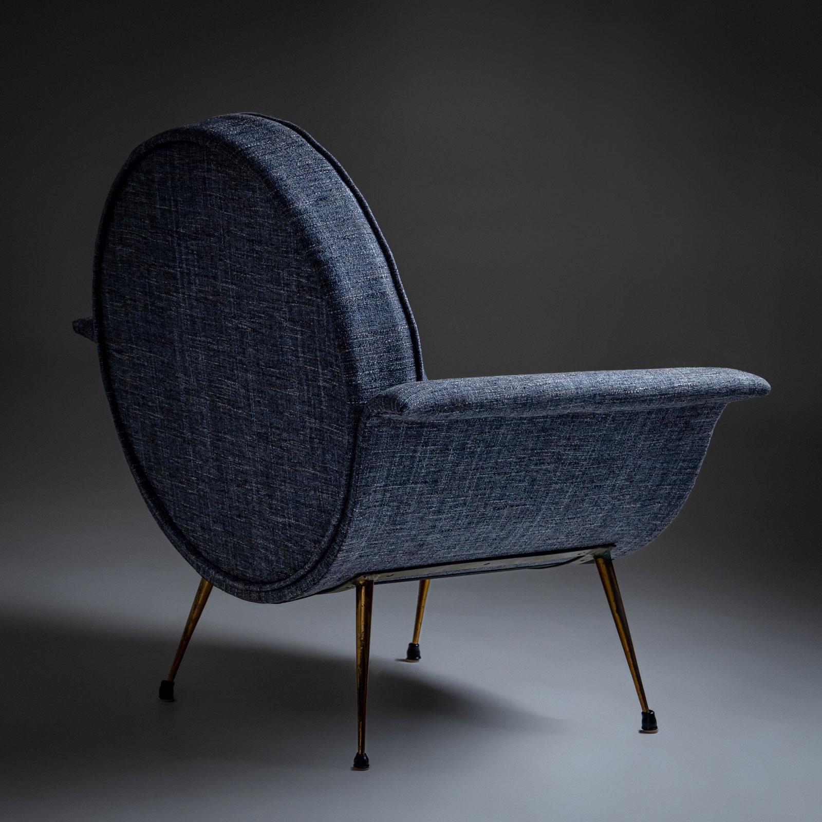 Fauteuil de salon italien bleu, milieu du 20e siècle en vente 1