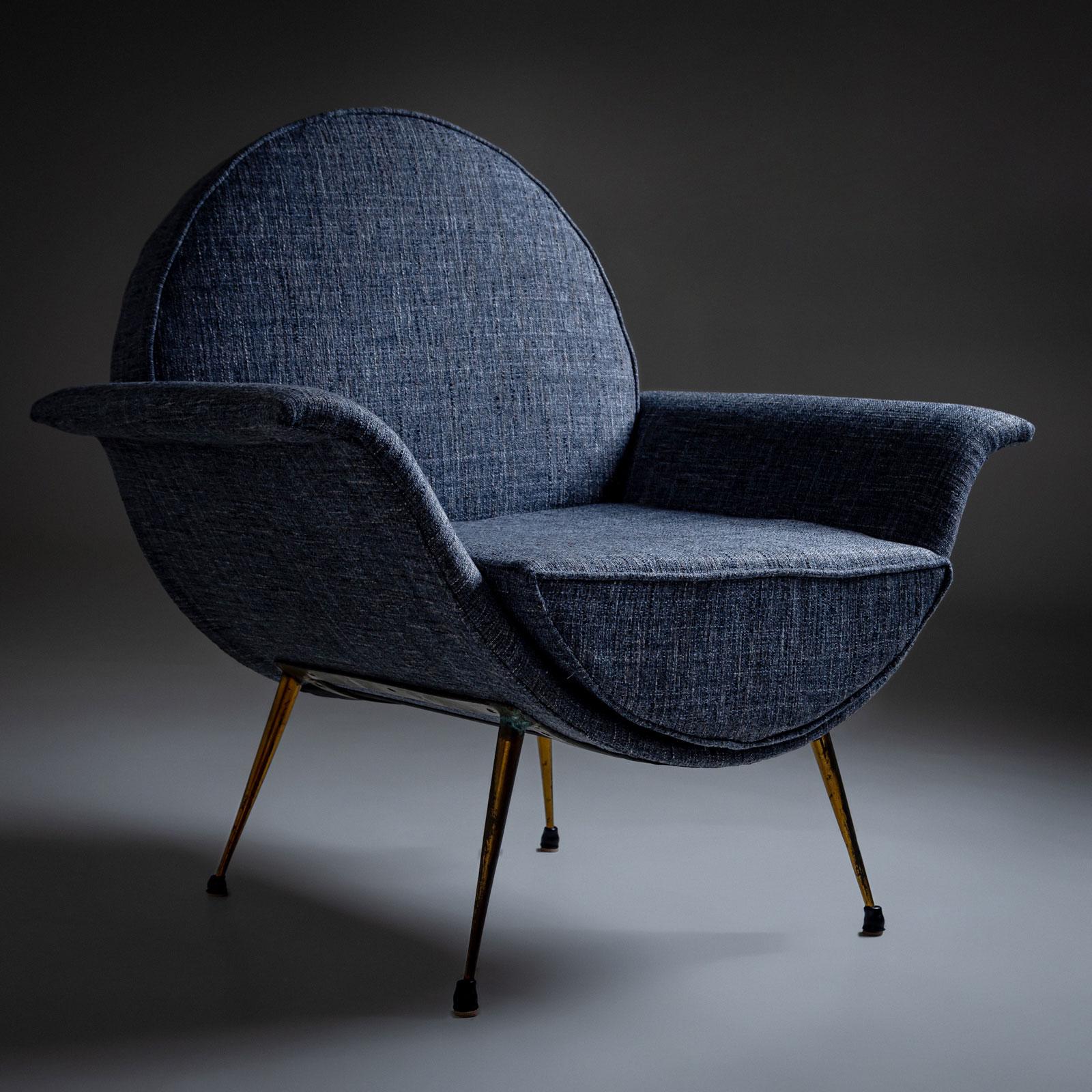 Fauteuil de salon italien bleu, milieu du 20e siècle en vente 2