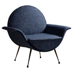 Silla de salón italiana azul, mediados del siglo XX
