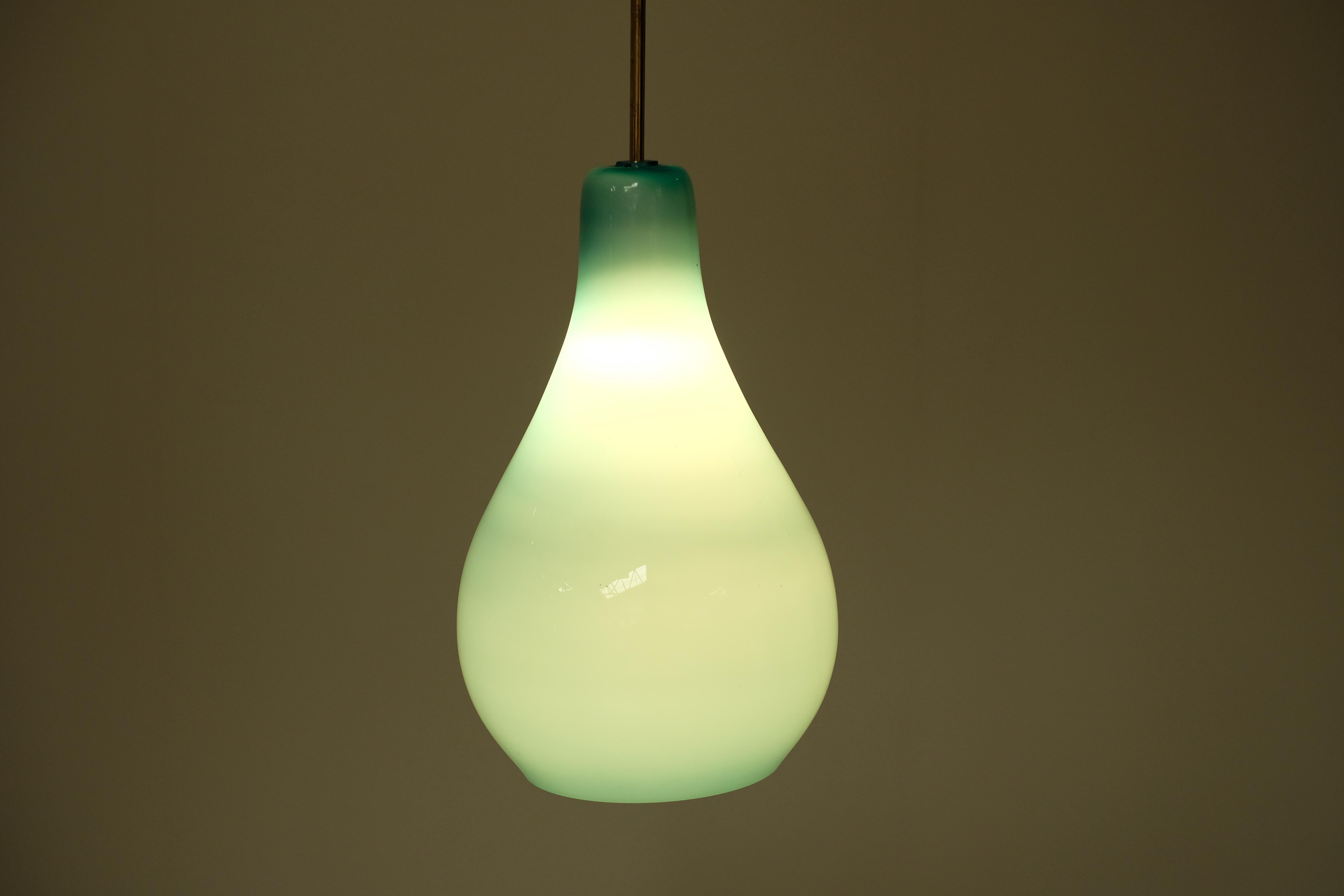 Mid-Century Modern Blue Italian opaline pendant light - 1960s For Sale