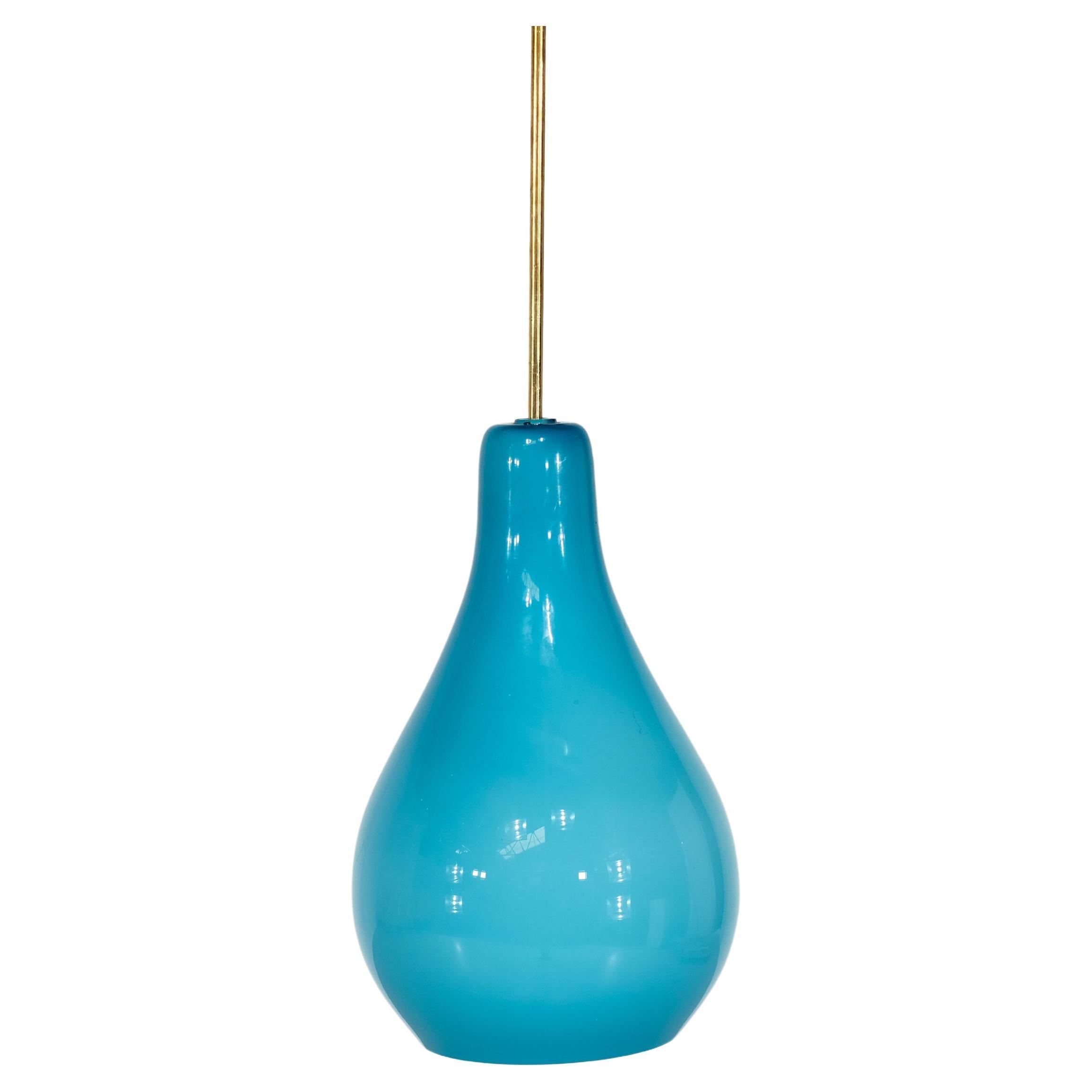 Blue Italian opaline pendant light - 1960s