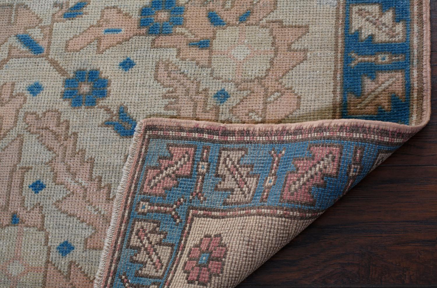 Mid-20th Century Blue, Ivory and Navy Handmade Wool Turkish Old Anatolian Konya Distressed Rug For Sale