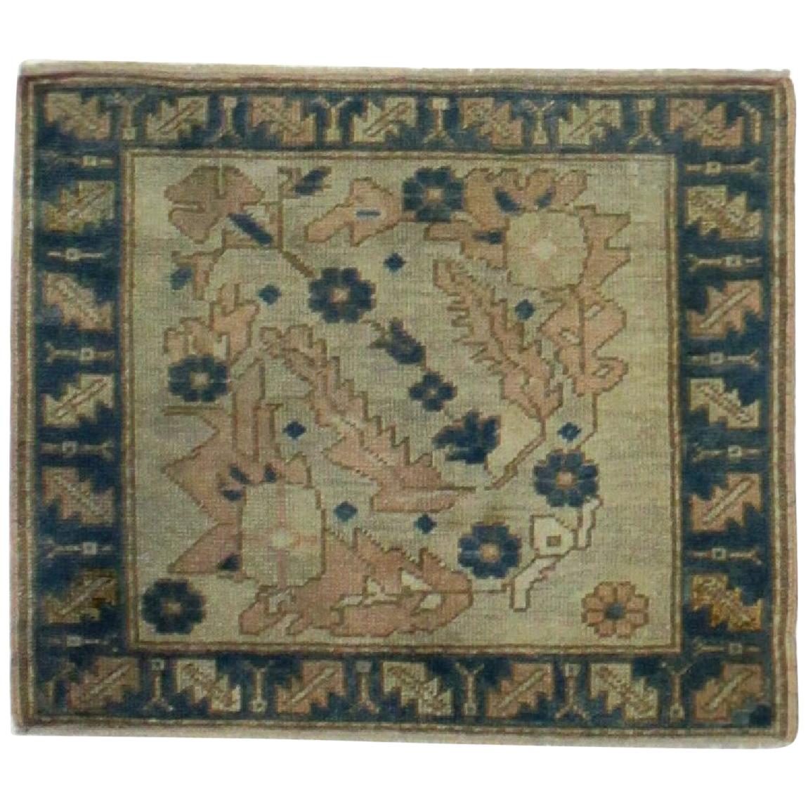 Blue, Ivory and Navy Handmade Wool Turkish Old Anatolian Konya Distressed Rug For Sale