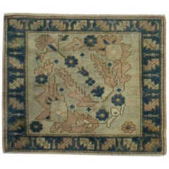 Blue, Ivory and Navy Handmade Wool Turkish Old Anatolian Konya Distressed Rug