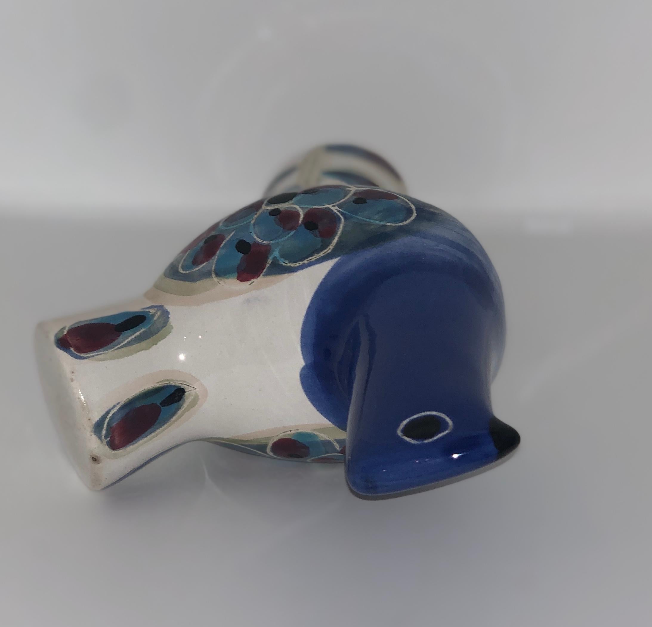 Blue, Ivory, Red and Black Abstract Zoomorphic Glazed Ceramic Bird Sculpture 1