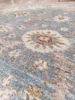 Blue & Ivory Round Oushak Floral Rug • Transitional Handmade Floral Carpet (5x5)