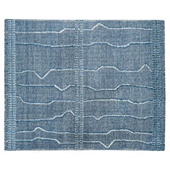 Blau & Elfenbein gestreifter marokkanischer Design-Teppich