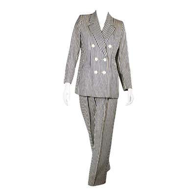 Blue and Ivory Vintage Yves Saint Laurent Striped Suit For Sale at 1stdibs