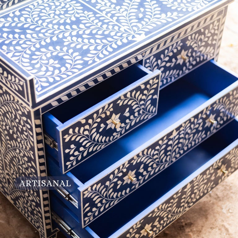 blue dresser for nursery Lacquered Heavy Linen Storm Blue Elina Six Drawer Dresser with Custom  The  Well Appointed House