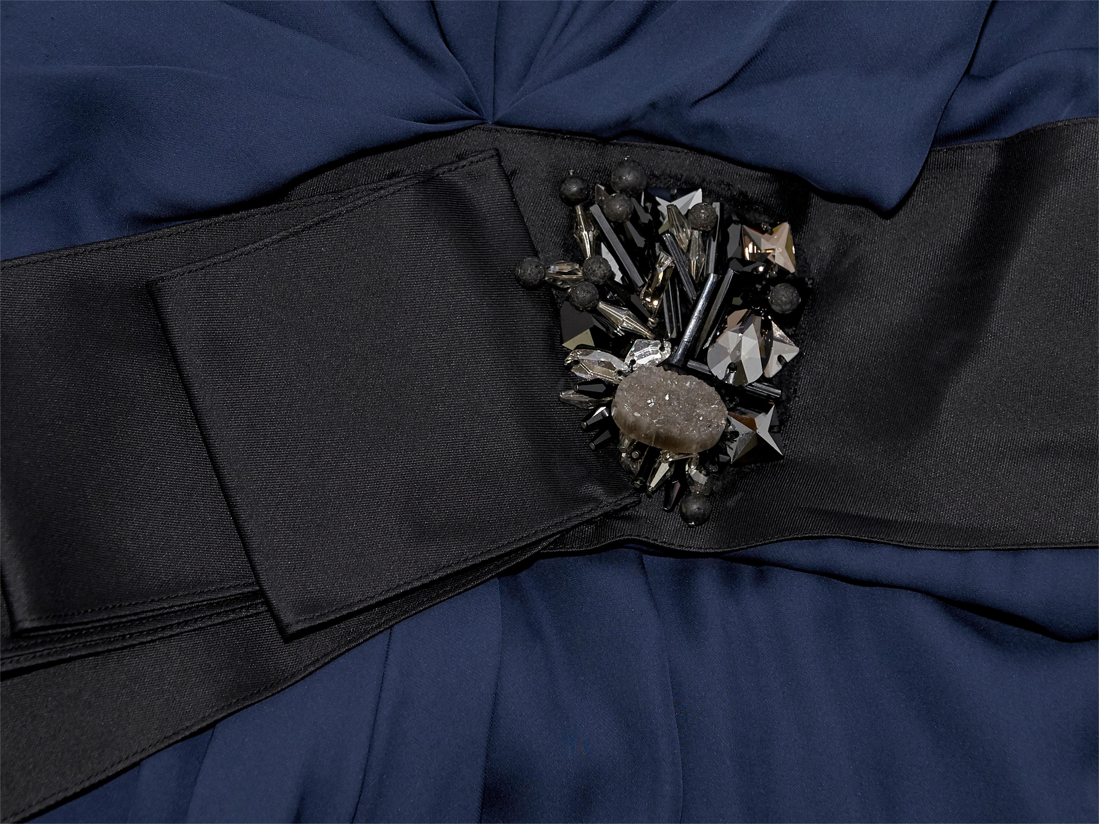 Black J. Mendel Blue Silk Embellished Maxi Dress