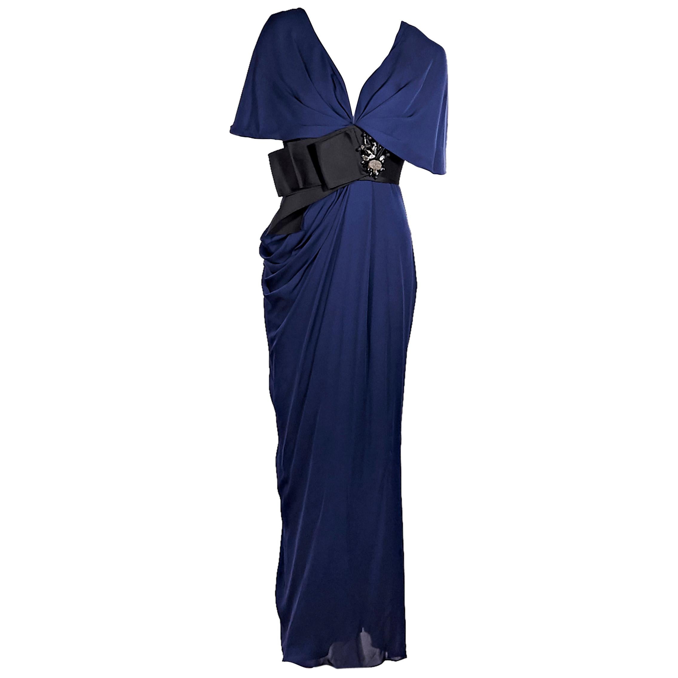 J. Mendel Blue Silk Embellished Maxi Dress
