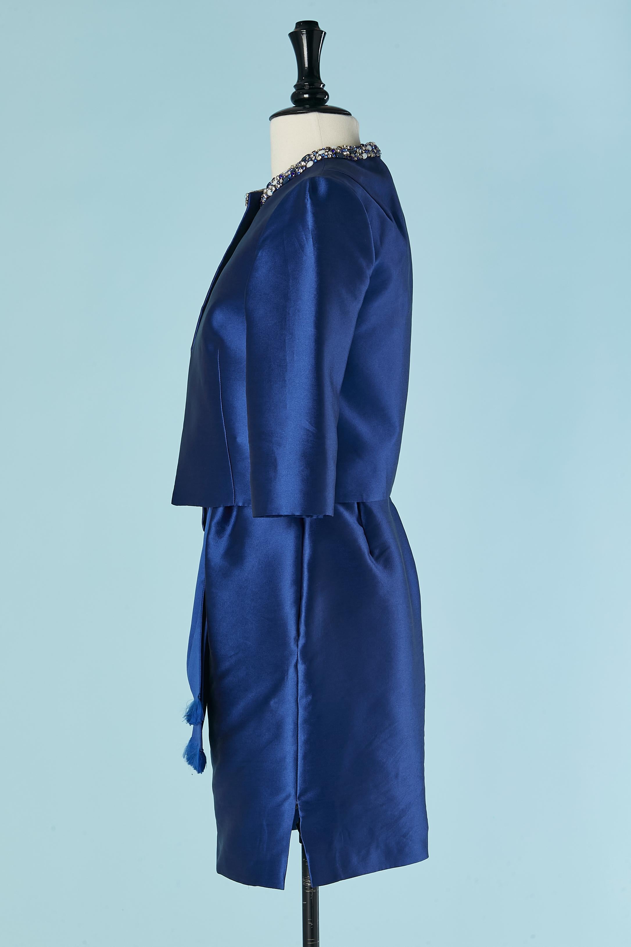 Purple Blue jacket and asymmetrical cocktail dress ensemble DICE KAYEK Pink Label For Sale