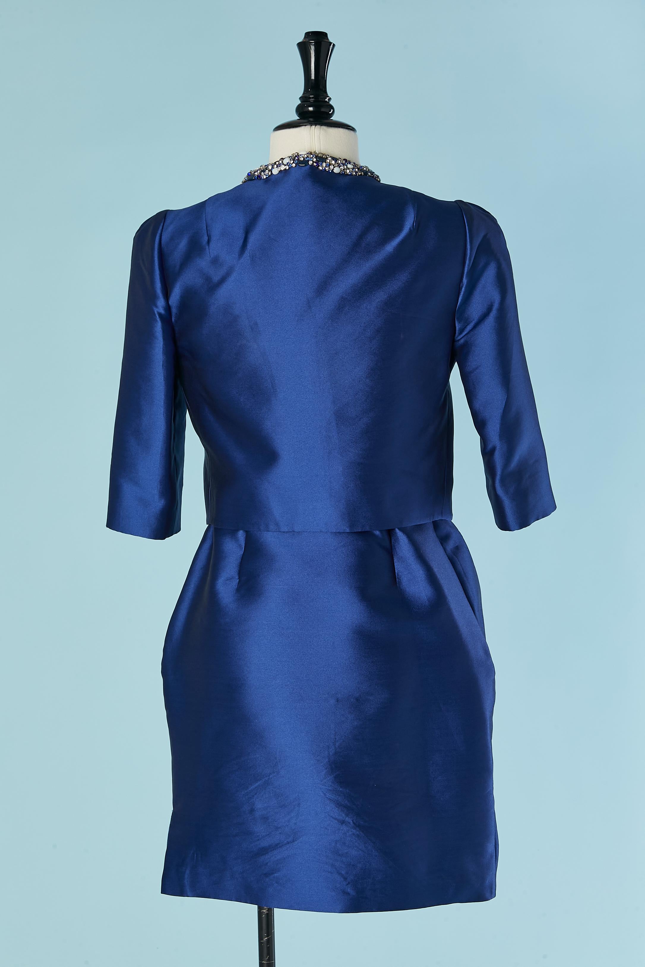 Blue jacket and asymmetrical cocktail dress ensemble DICE KAYEK Pink Label In Excellent Condition For Sale In Saint-Ouen-Sur-Seine, FR