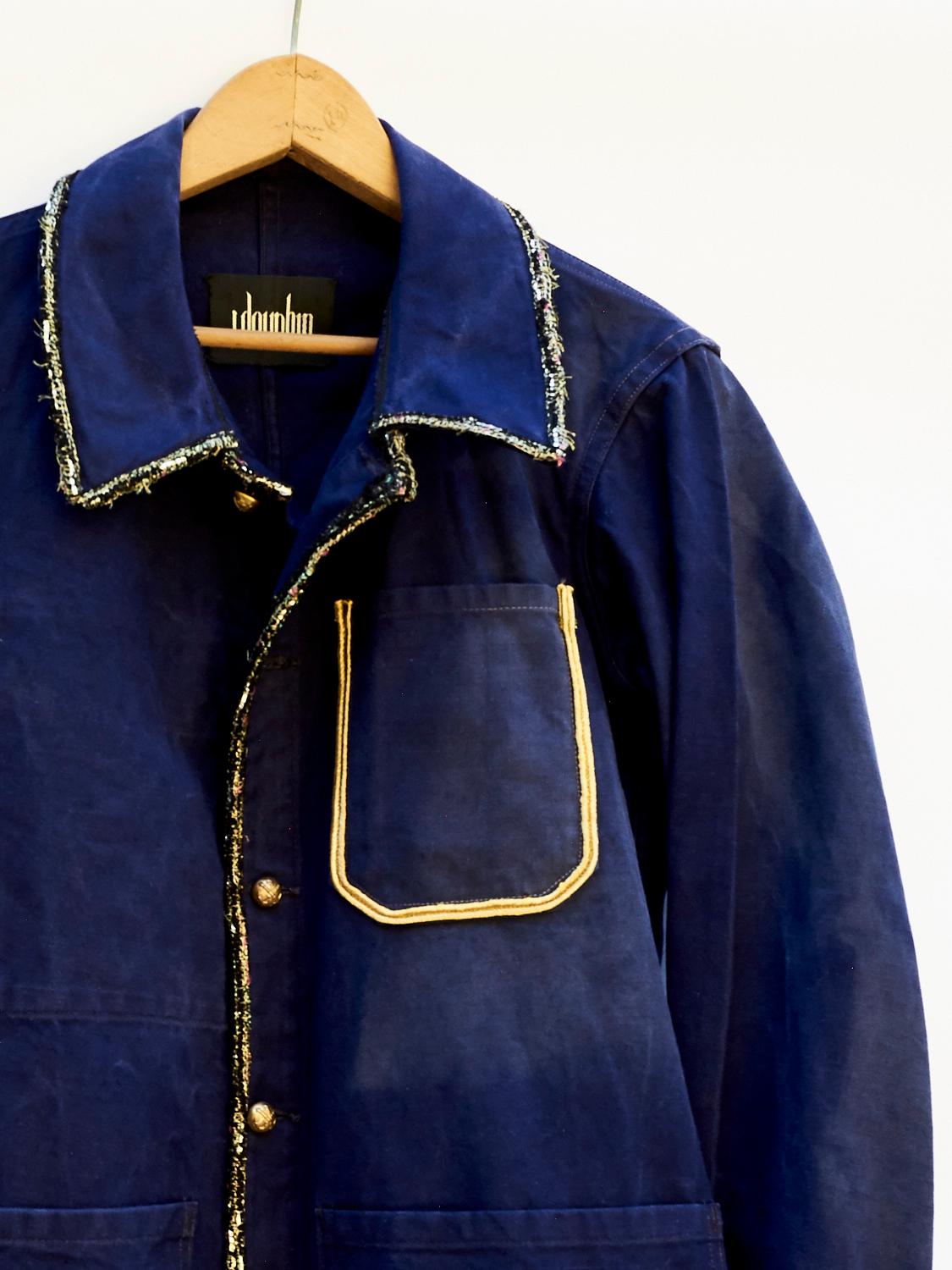 Blaue Jacke mit Verzierungen aus französischem Lurex-Tweed J Dauphin (Schwarz) im Angebot