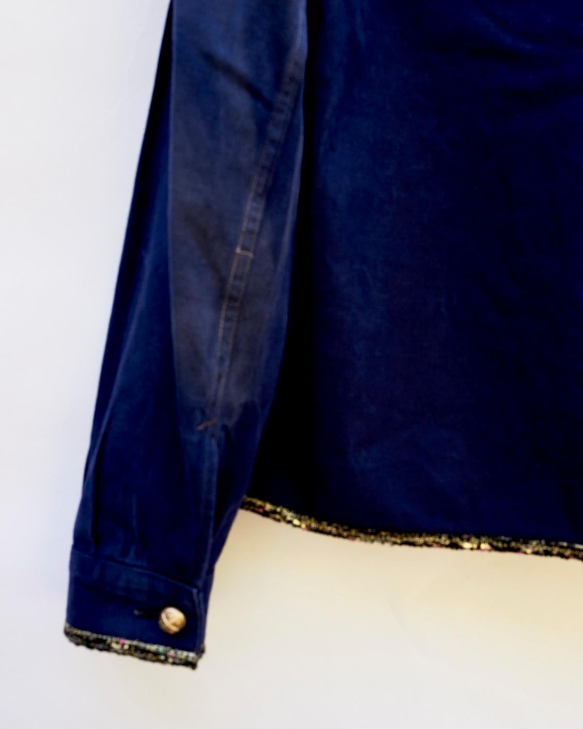 Blue Jacket Embellished Cropped French Work Wear Lurex Tweed J Dauphin For Sale 1