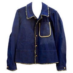 Blue Jacket Embellished Cropped French Work Wear Lurex Tweed J Dauphin