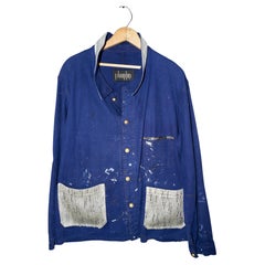 Blue Jacket White Lurex Tweed  Pockets French Workwear One of a kind J Dauphin