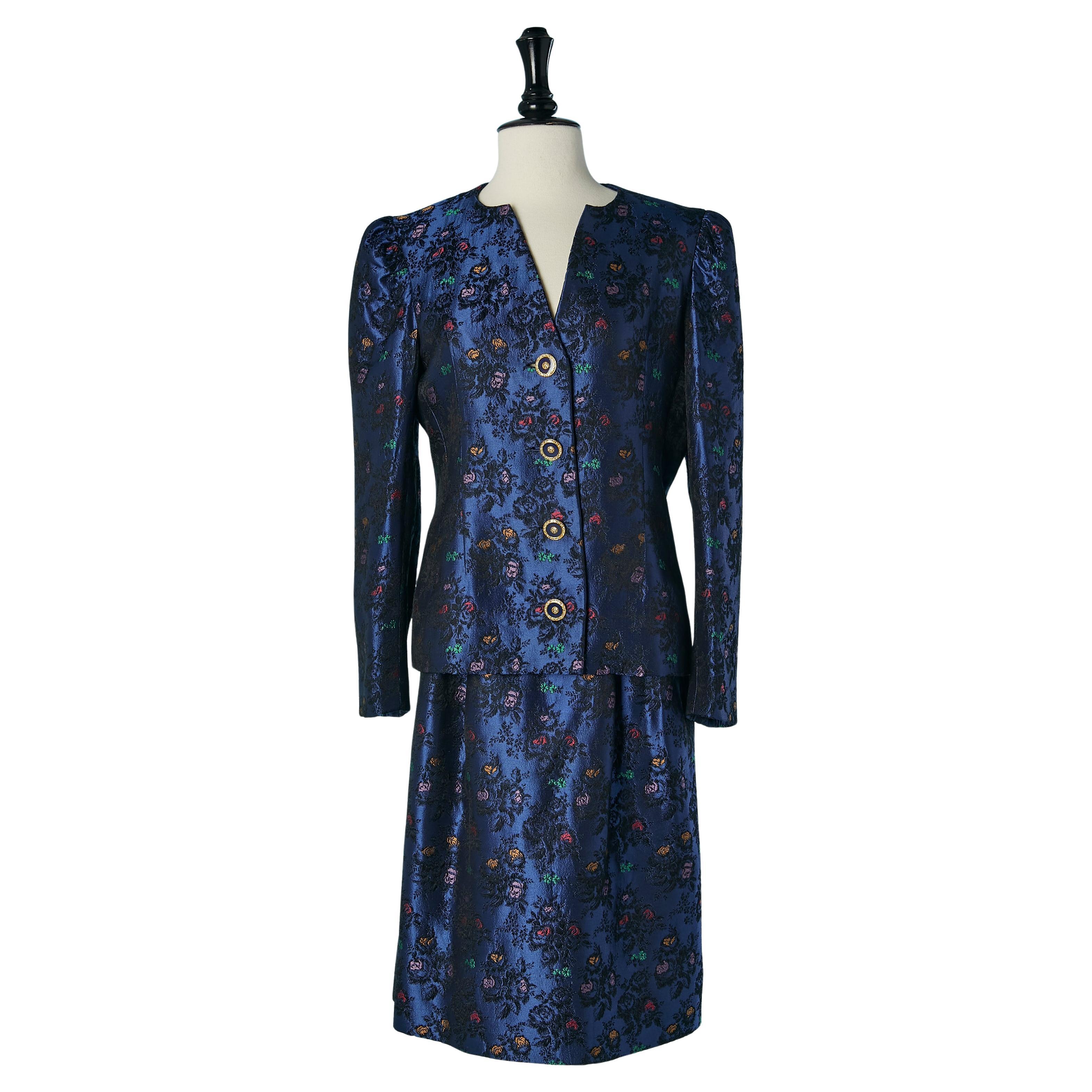 Jupe jacquard bleue tailleur E TARQUINI en vente
