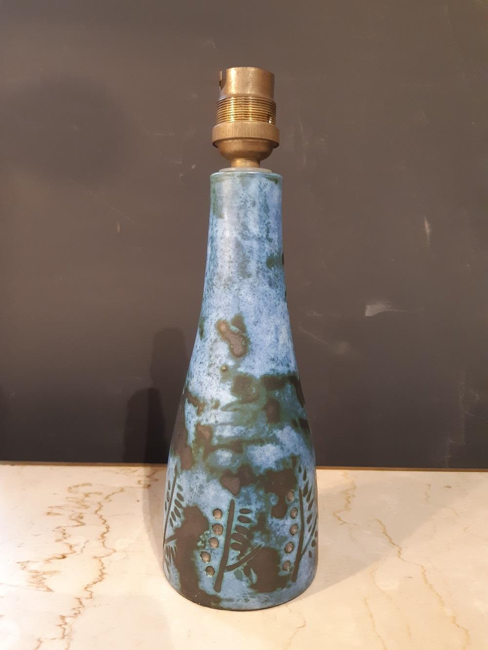 Blue Jacques Blin Ceramic Lamp France Midcentury, 1950 2