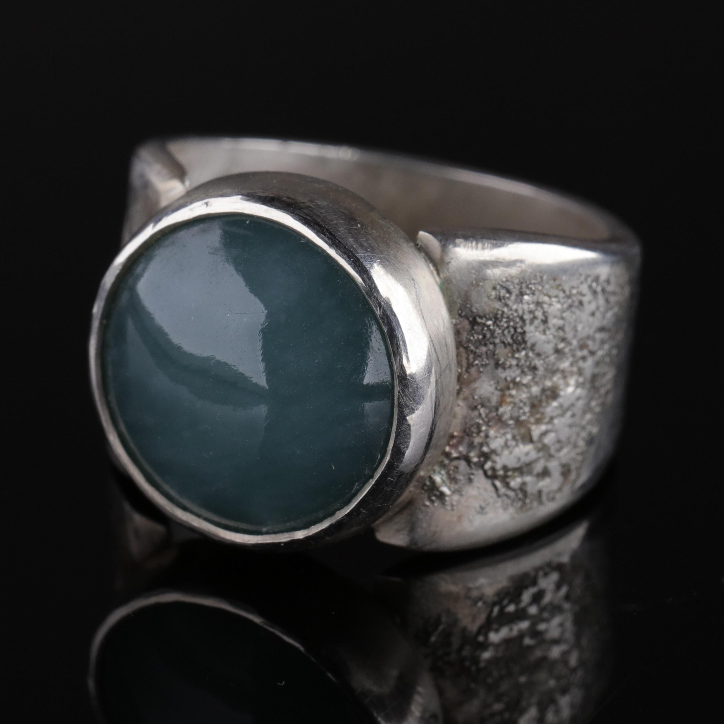 Blue Jade Ring in Silver Certified Natural and Untreated 5