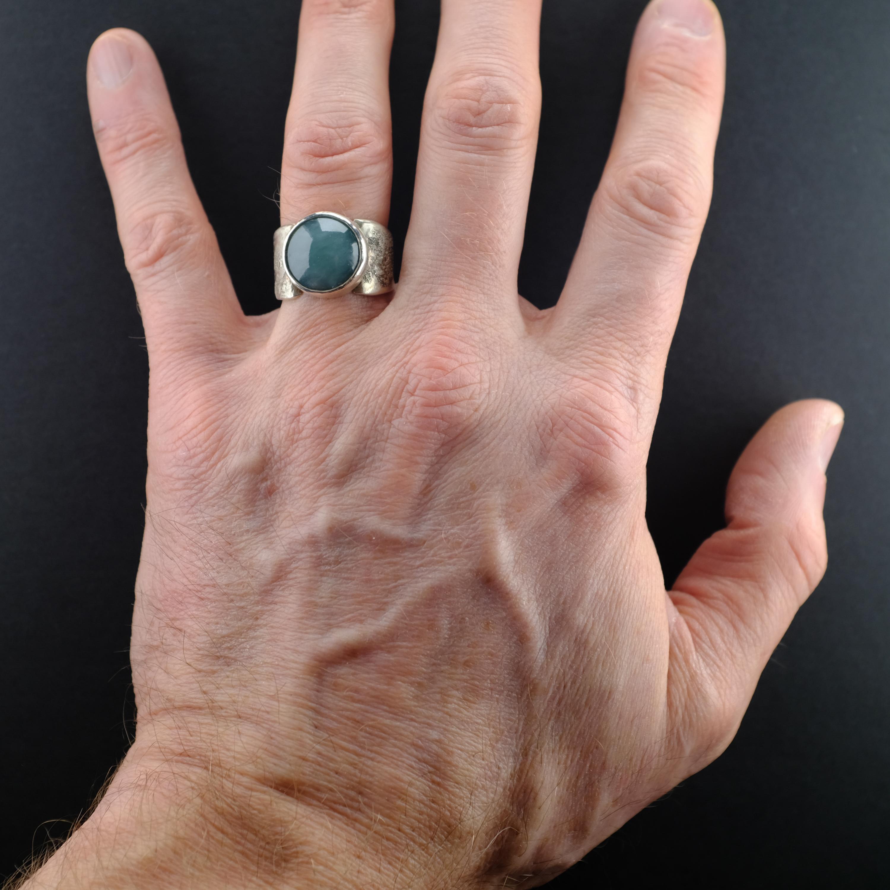 Blue Jade Ring in Silver Certified Natural and Untreated 7
