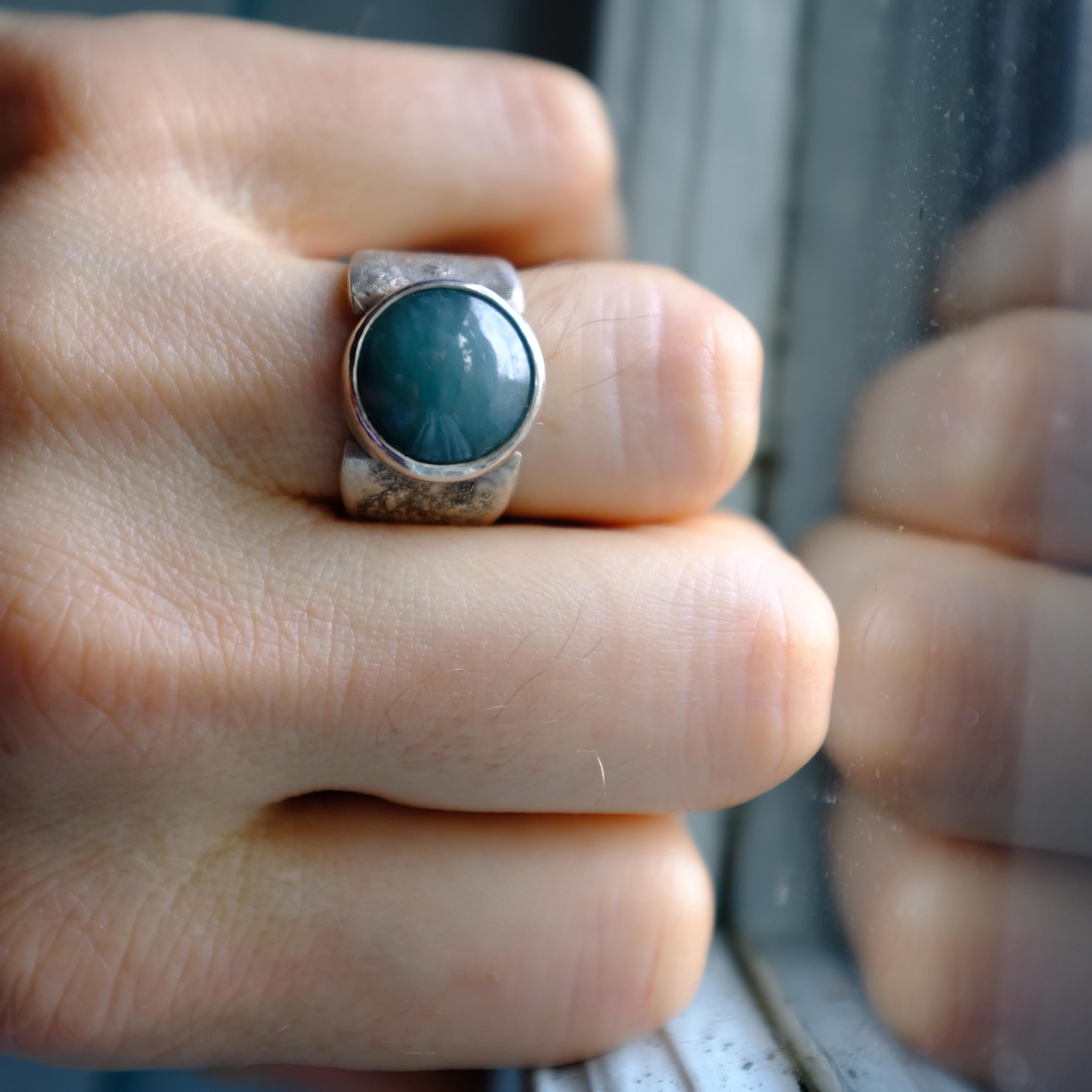 Blue Jade Ring in Silver Certified Natural and Untreated 8