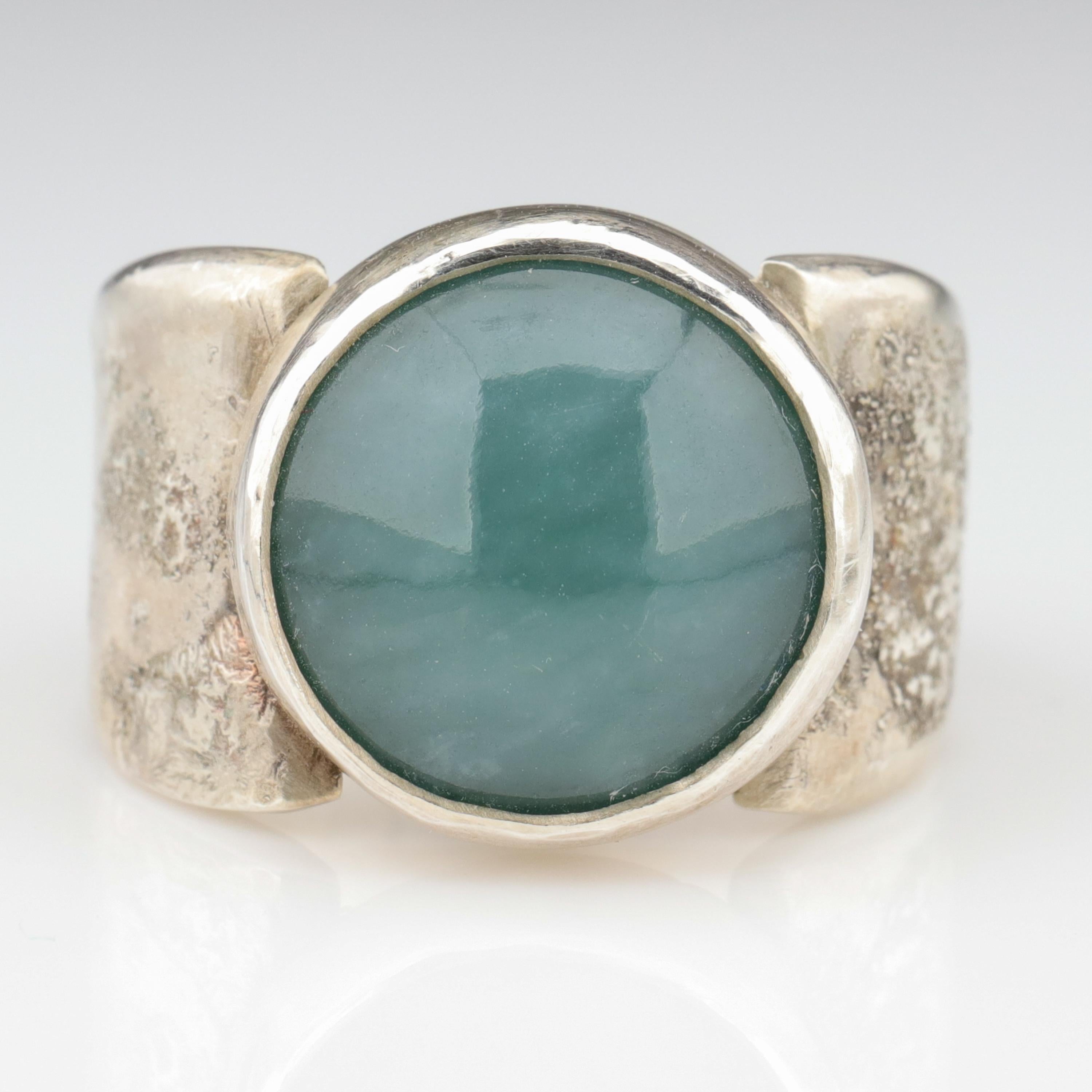 Artisan Blue Jade Ring in Silver Certified Natural and Untreated